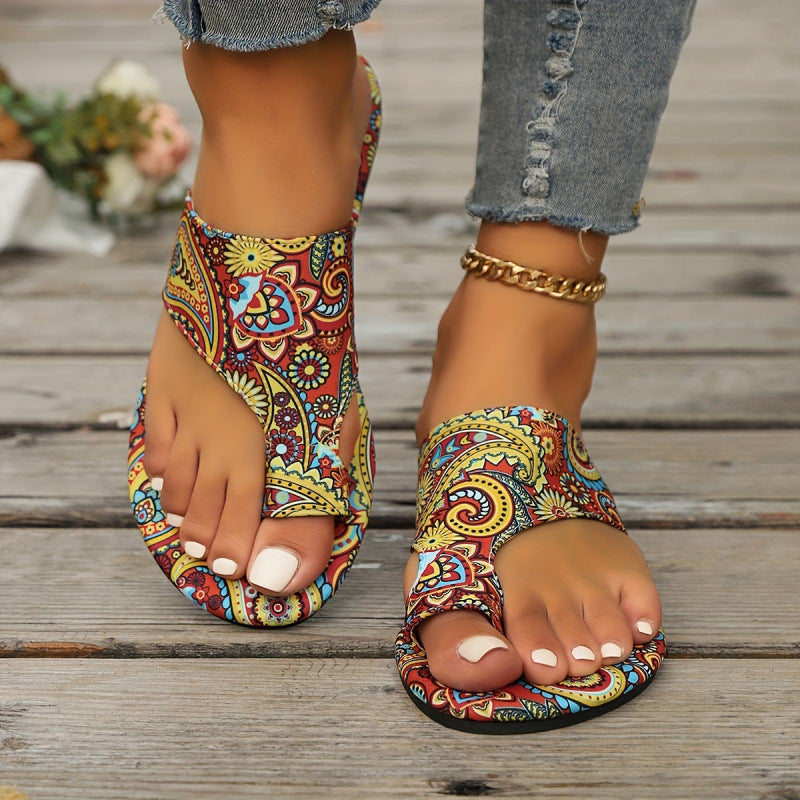 European And American-style Floral-print Open-toe Sandals