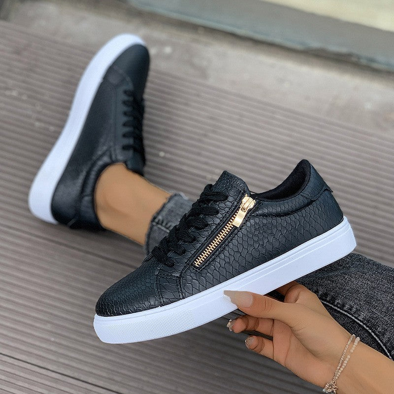 Versatile Women's Casual Sneakers With Side Zipper
