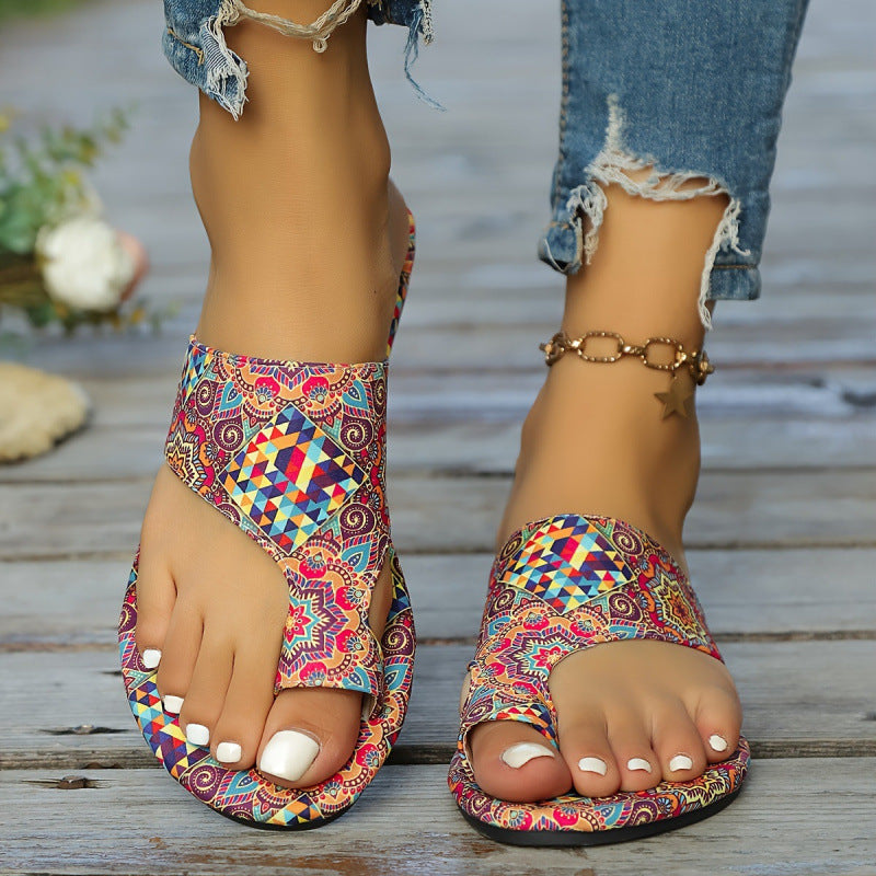 European And American-style Floral-print Open-toe Sandals