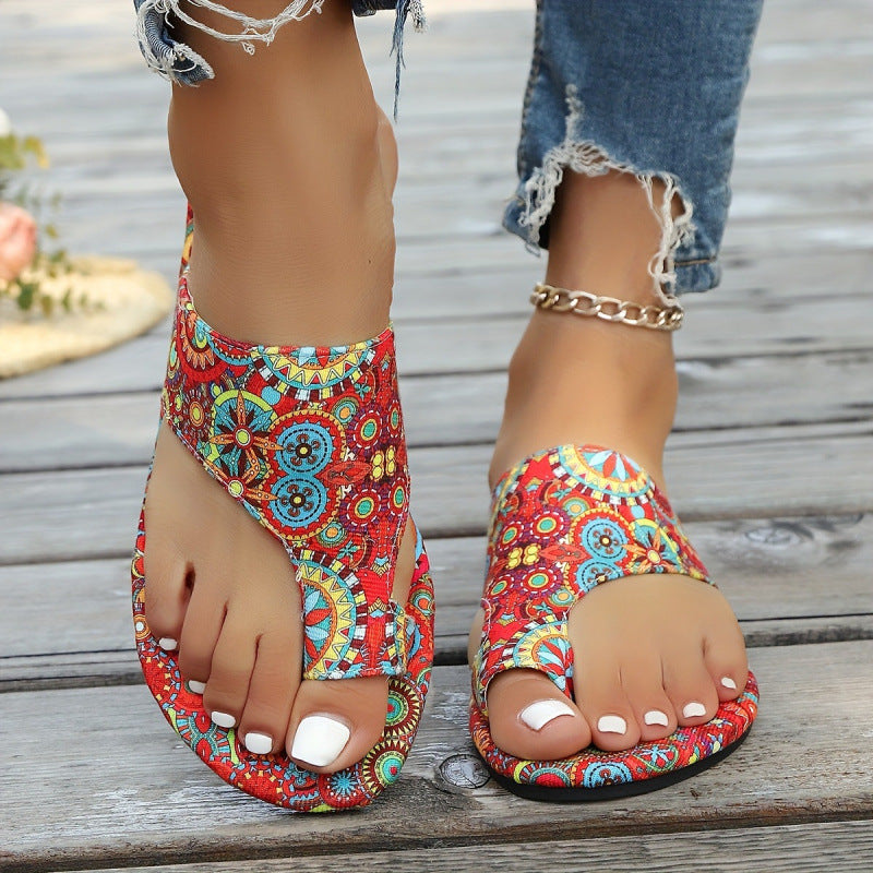 European And American-style Floral-print Open-toe Sandals