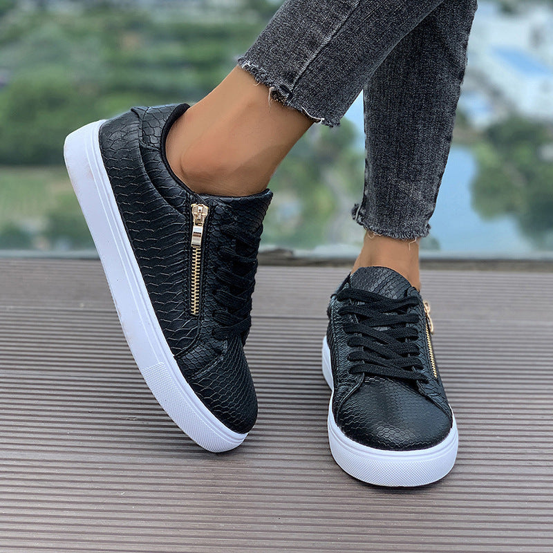 Versatile Women's Casual Sneakers With Side Zipper