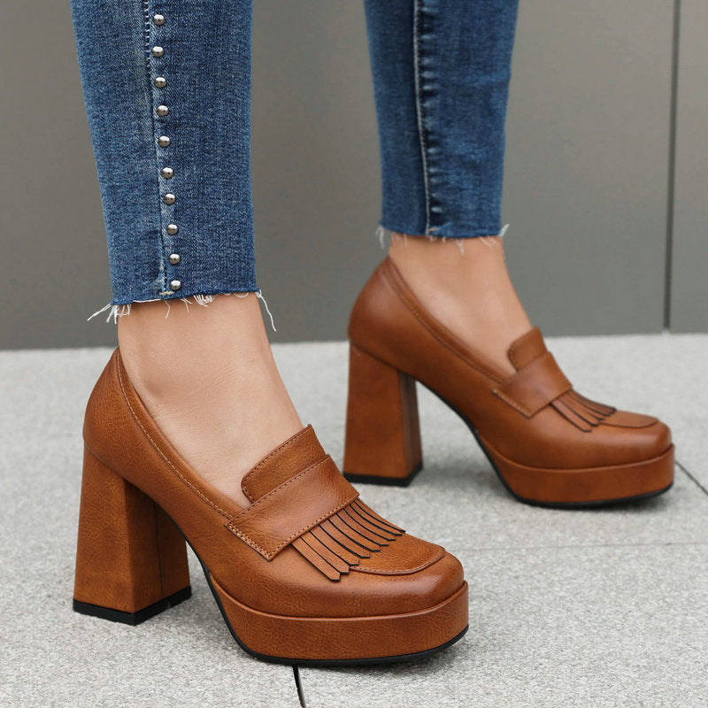Women's Retro Chunky-Soled Commute Wedge Ultra-High Heels