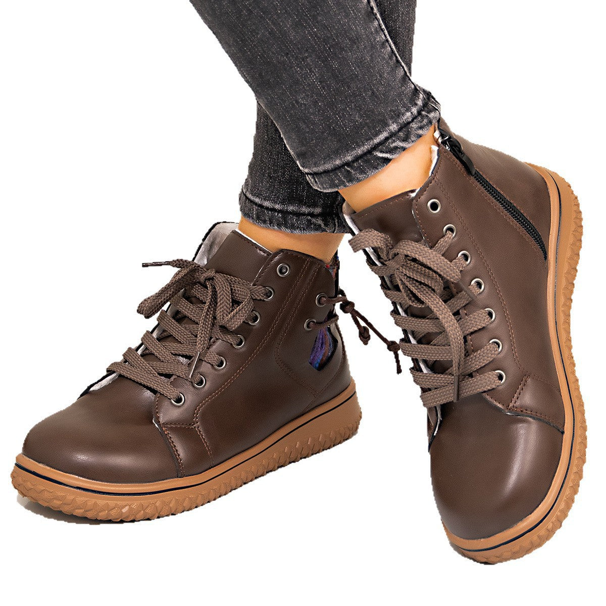 PU Casual Shoes With Front Laces, Winter Cotton Boots