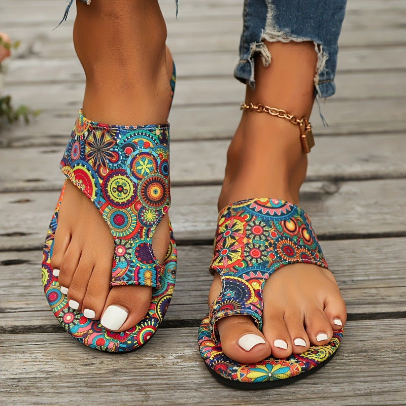 European And American-style Floral-print Open-toe Sandals
