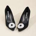 2026 New French Style Pointed Toe Pumps Women's Black Heels With Rhinestone Square Buckle, Slim Heel, Elegant Versatile Slip-On Shoes